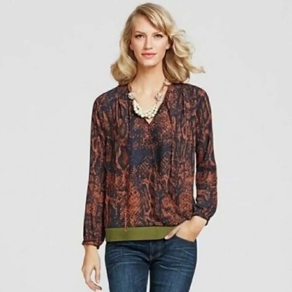 Cabi Border Wrap Snake Print Tie Blouse
